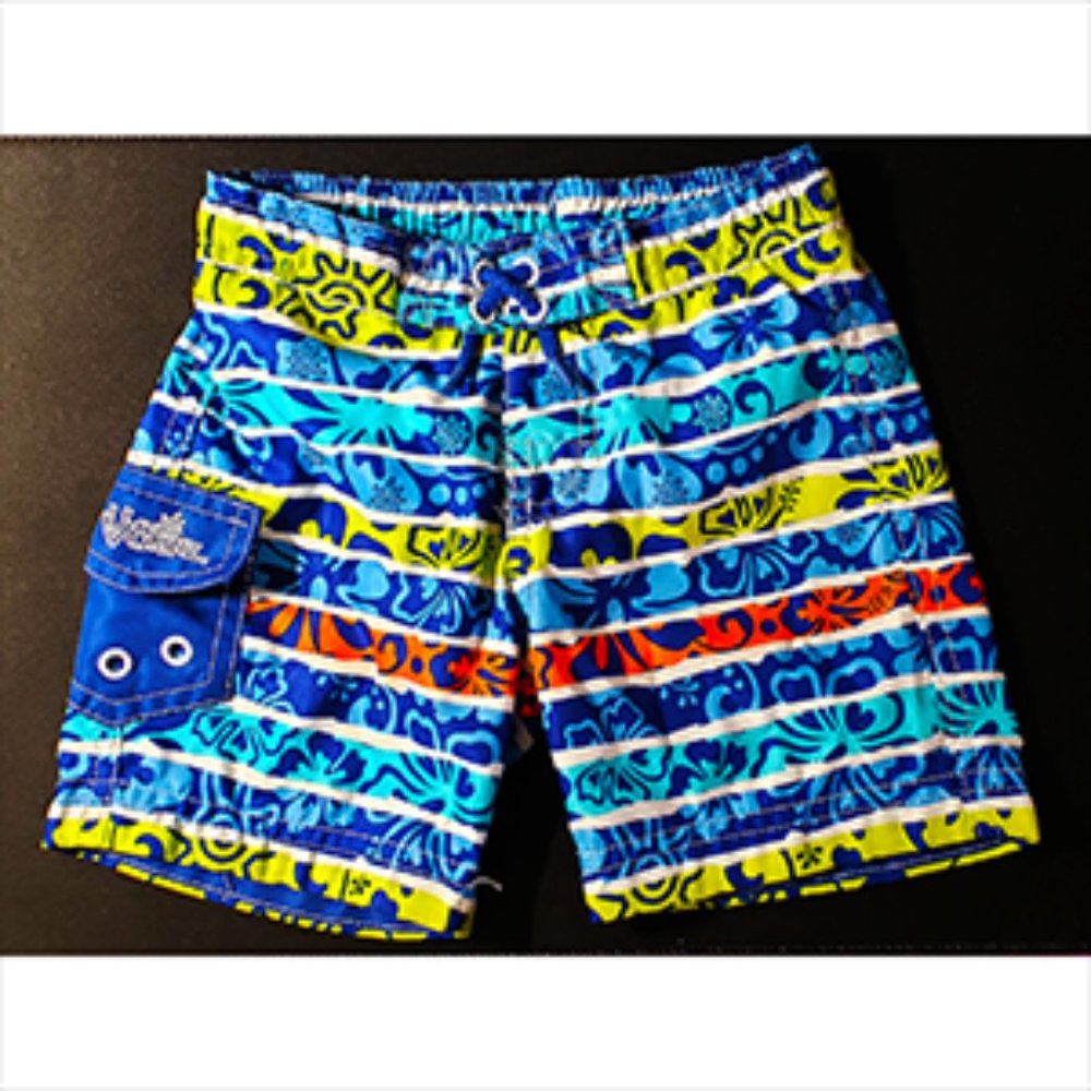 UV SKINZ TODDLER SWIM TRUNKS Blue Hawaiian Floral 12/18M- PREOWNED